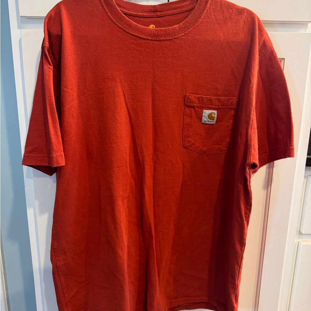 Carhartt Short Sleeve Tee in Rust Orange with Yellow Logo